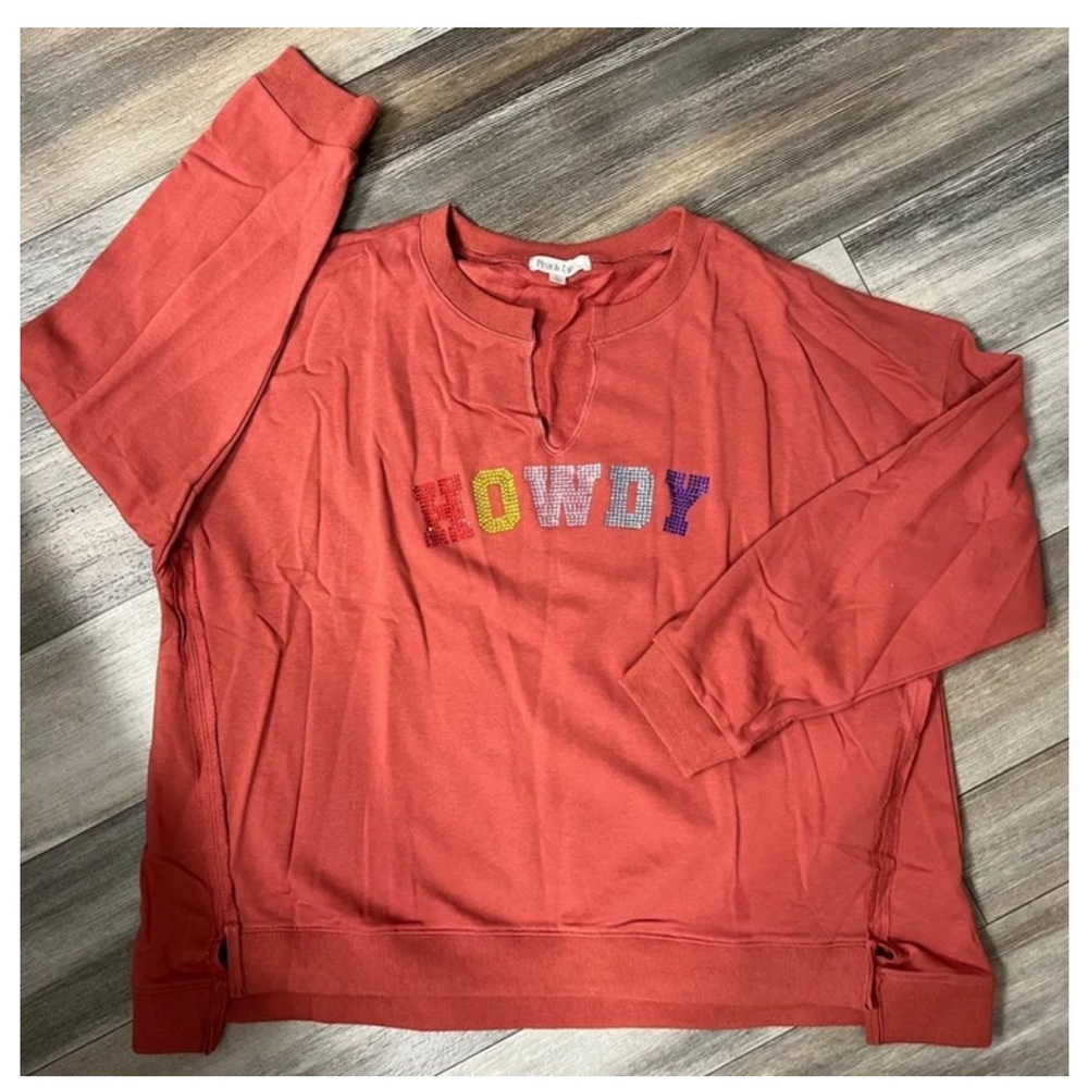 Peach love California HOWDY boutique style top Long Sleeve LARGE